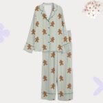 Gingerbread Christmas Pajamas - Xmas , Green Striped Sleepwear