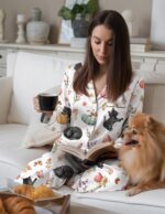 Black Cat Pumpkin Pajama Set for Women, Cute Fall Cat Pajamas, Autumn Floral Sleepwear - Image 3