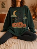 Halloween Black Cat Sweatshirt, 90s Vintage Spooky Season Crewneck - Image 5