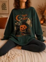 Halloween Trick or Treat Sweatshirt 90s Vintage Spooky Season Crewneck - Image 6