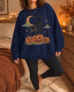 Halloween Black Cat Sweatshirt, 90s Vintage Spooky Season Crewneck - Image 3