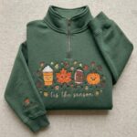 Embroidered Tis The Season Quarter Zip Sweatshirt, Cute Fall Pumpkin Football Shirt - Image 4