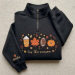 Embroidered Tis The Season Quarter Zip Sweatshirt, Cute Fall Pumpkin Football Shirt - Image 6