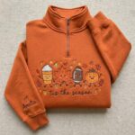 Embroidered Tis The Season Quarter Zip Sweatshirt, Cute Fall Pumpkin Football Shirt - Image 5