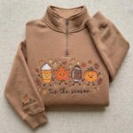 Embroidered Tis The Season Quarter Zip Sweatshirt, Cute Fall Pumpkin Football Shirt - Image 2