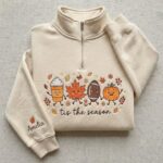 Embroidered Tis The Season Quarter Zip Sweatshirt, Cute Fall Pumpkin Football Shirt - Image 7