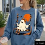 Ghost Halloween Sweatshirt, Coquette Ghost Crewneck, Cute Ghost Sweatshirt Women, Spooky Season Sweatshirt - Image 3