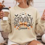 Spooky Season Shirt, Checkered Halloween Tee, Coquette Halloween Sweatshirt, Comfort Colors Spooky Season - Image 5