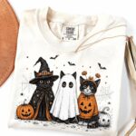 Comfort Colors Halloween Black Cat Ghost Shirt, Halloween Ghost Sweatshirt, Spooky Season Cat Tee - Image 4