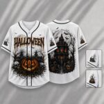 Halloween Baseball Jersey, Haunted House Pumpkin Shirt, Spooky Gothic Jersey
