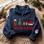 Embroidered Christmas Quarter Zip Sweatshirt, Tis The Season Pullover - Image 2