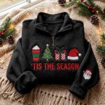 Embroidered Christmas Quarter Zip Sweatshirt, Tis The Season Pullover - Image 3