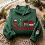 Embroidered Christmas Quarter Zip Sweatshirt, Tis The Season Pullover - Image 7