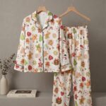 Satin Pajama Set, Gingerbread Snowman Print, Cozy Holiday Sleepwear