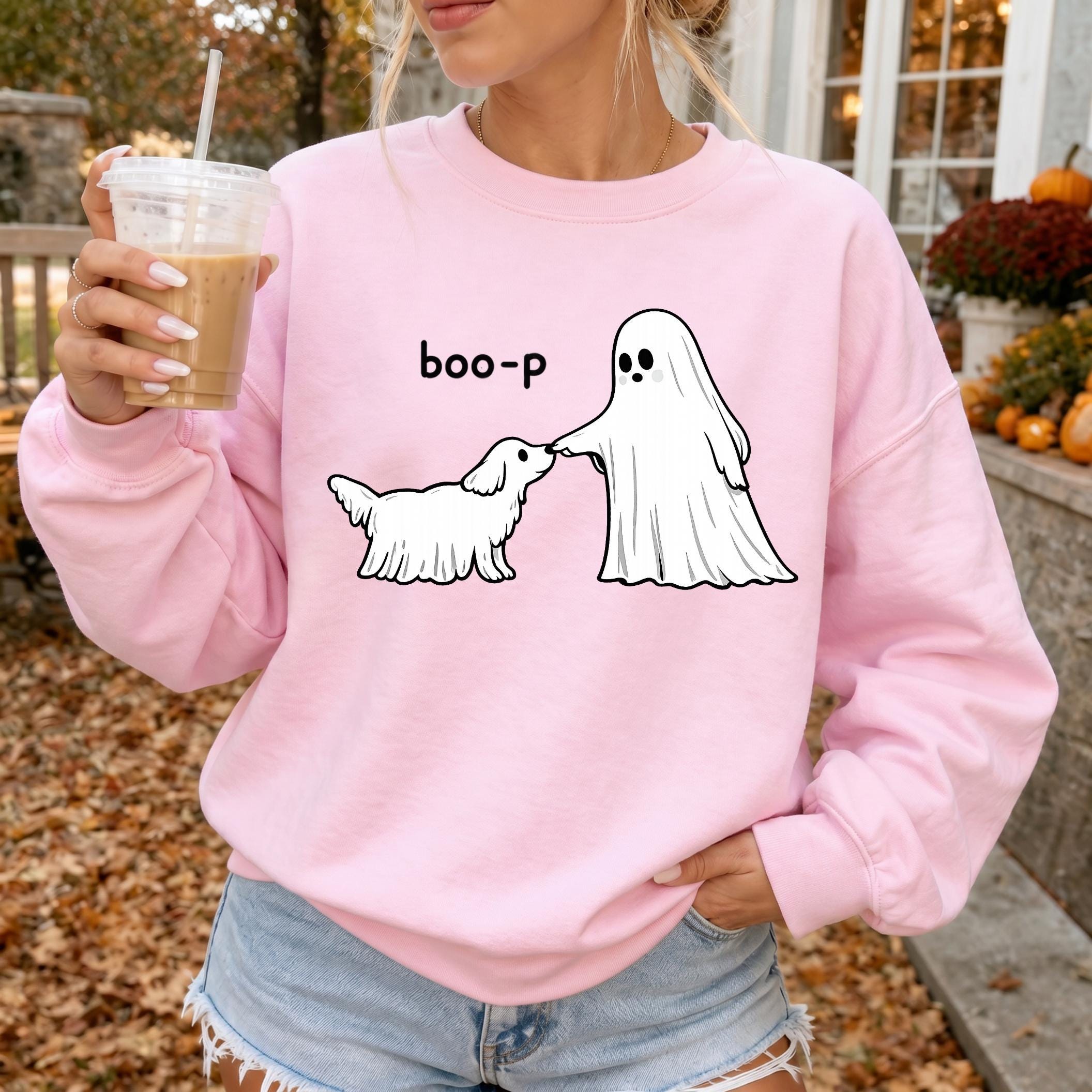 il_fullxfull.8426842970_cvqc Cute Ghost Dog Sweatshirt, Boo-P Halloween Crewneck, Funny Dog Lover Sweatshirt, Spooky Season Pullover - Image 1