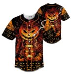 Pumpkin Skull Halloween Baseball Jersey, Scary Horror Shirt, Unisex Spooky Outfit