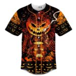 Pumpkin Skull Halloween Baseball Jersey, Scary Horror Shirt, Unisex Spooky Outfit - Image 2