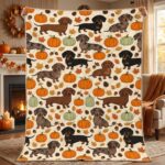 Dachshund Fall Quilt, Doxie Pumpkin Blanket, Wiener Dog Bedding, Cute Puppy Throw - Image 5