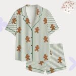 Gingerbread Christmas Pajamas - Xmas , Green Striped Sleepwear - Image 3