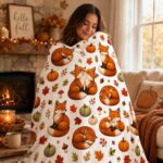 Fox Fleece Blanket, Autumn Woodland, Fall Leaves Throw, Thanksgiving Gift - Image 3