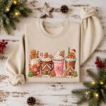 Pink Gingerbread Coffee Cup Sweatshirt, Christmas Winter Coffee Lover Sweater - Image 6