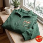 Embroidered Christmas Quarter Zip Sweatshirt, Funny Jingle Song