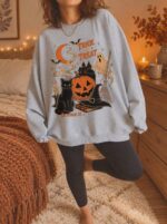 Halloween Trick or Treat Sweatshirt 90s Vintage Spooky Season Crewneck - Image 4
