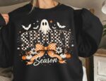 Spooky Season Shirt, Checkered Halloween Tee, Coquette Halloween Sweatshirt, Comfort Colors Spooky Season - Image 2