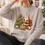 Vintage Santa Christmas Sweatshirt, Retro Santa Claus Crewneck, Nostalgic Xmas Tree Sweater - Image 5