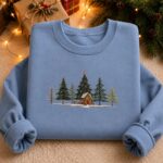 Christmas Tree Embroidery Sweatshirt, Winter Cabin Embroidery, Holiday Sweatshirt - Image 3