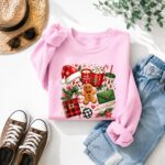 Preppy Christmas Doodles Sweatshirt, Merry Christmas Collage Sweater, Gingerbread Cocoa Jumper - Image 4