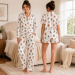 Christmas Gingerbread Pajama Set for Women, Satin Short & Long Sleeve PJs - Image 3