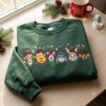 Holiday Bear Friends Embroidered Sweatshirt, Christmas Lights Character Crewneck, Cute Festive Winter Shirt - Image 2