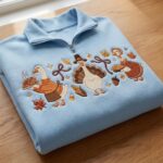 Embroidered Thanksgiving Geese Half Zip Pullover, Fall Holiday Sweatshirt - Image 2