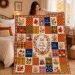 Autumn Patchwork Quilt, Fall Pumpkin Leaf Blanket, Hello Pumpkin Bedroom Decor, Cozy Harvest Bed Throw, Thanksgiving Home - Image 4