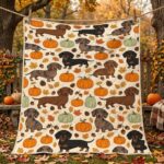Dachshund Fall Quilt, Doxie Pumpkin Blanket, Wiener Dog Bedding, Cute Puppy Throw - Image 4