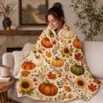 Pumpkin Harvest Fleece Blanket, Autumn Leaves Throw, Cozy Fall, Spooky Season Home - Image 4