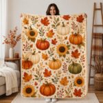 Pumpkin Harvest Fleece Blanket, Autumn Leaves Throw, Cozy Fall, Spooky Season Home - Image 5