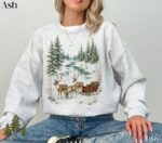 Vintage Reindeer Christmas Sweatshirt, Winter Forest Sleigh Crewneck, Rustic Woodland Holiday Shirt - Image 5