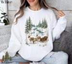 Vintage Reindeer Christmas Sweatshirt, Winter Forest Sleigh Crewneck, Rustic Woodland Holiday Shirt - Image 3