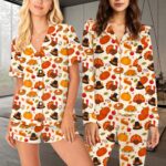 Thanksgiving Satin Pajama Set for Women, Turkey Pumpkin Fall Sleepwear, Harvest Holiday Loungewear - Image 4