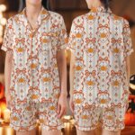Pumpkin Satin Pajama Set for Women Kids, Fall Matching Sleepwear, Orange Bow Thanksgiving Pajamas - Image 2
