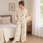 Fall Pumpkin Pajama Set, Autumn Floral Long Sleeve Sleepwear, Cozy Harvest Lounge Outfit, Thanksgiving Pajamas - Image 3