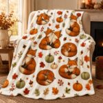Fox Fleece Blanket, Autumn Woodland, Fall Leaves Throw, Thanksgiving Gift - Image 5