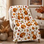 Fox Fleece Blanket, Autumn Woodland, Fall Leaves Throw, Thanksgiving Gift - Image 2