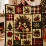 Christmas Wreath Quilted Blanket  Vintage Holiday Plaid Throw