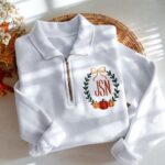 Embroidered Pumpkin Monogram Quarter Zip Sweatshirt