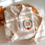 Embroidered Pumpkin Monogram Quarter Zip Sweatshirt - Image 7