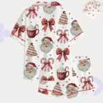 Retro Christmas Pajama Set - Santa Tree Candy Cane Sleepwear - Image 3
