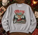 Vintage Christmas Deer Sweatshirt, Retro Holiday Crewneck - Image 2
